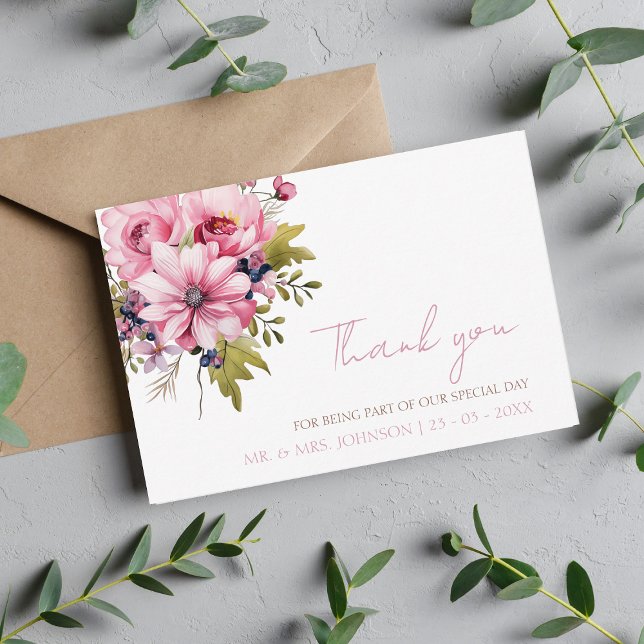 Floral Dusty Pink Wildflower Summer Garden Wedding Thank You Card (Creator Uploaded)