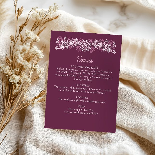 Floral Dusty Rose Blush Burgundy Wedding Details Enclosure Card (Creator Uploaded)
