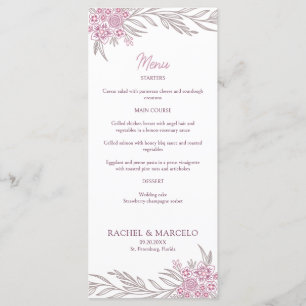 Floral Dusty Rose Blush Burgundy Wedding Menu