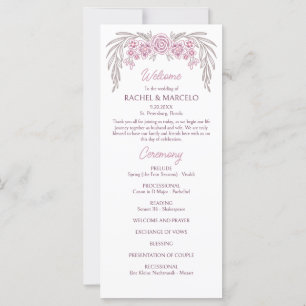 Floral Dusty Rose Blush Burgundy Wedding Program