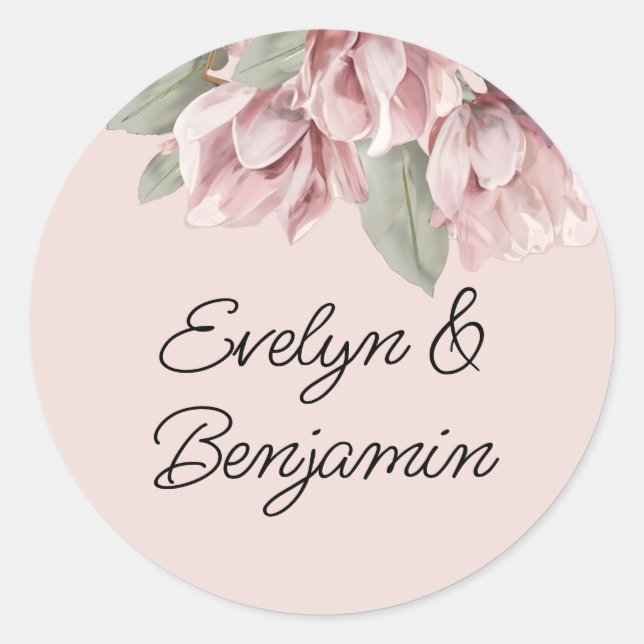 Floral Dusty rose Blush Classic Round Sticker (Front)