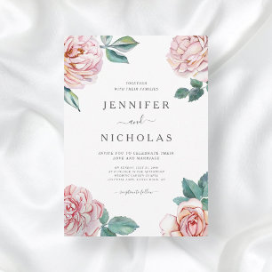 Floral Dusty Rose Blush Pink Peonies Wedding Invitation
