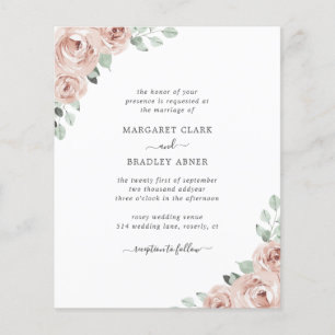 Floral Dusty Rose Budget Wedding Invitation Flyer