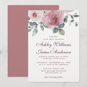 Floral Dusty Rose Burgundy Wedding Invitation