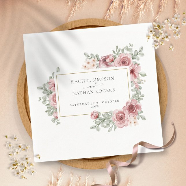 Floral Dusty Rose Elegant Gold Frame Napkin (Creator Uploaded)