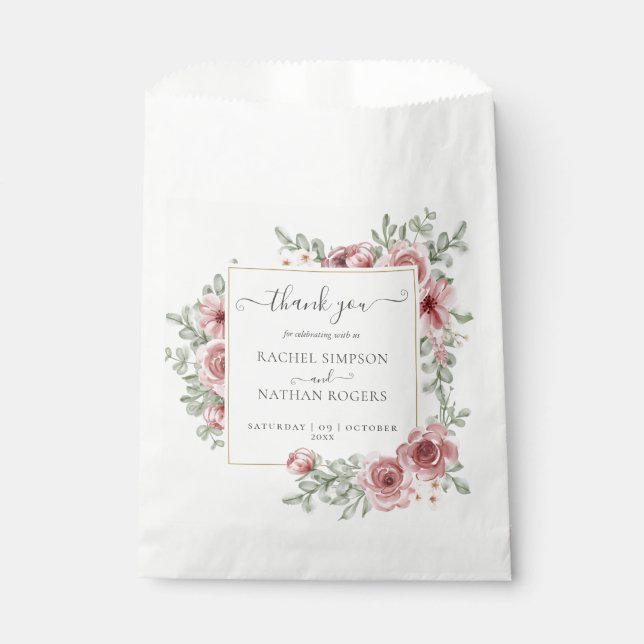 Floral Dusty Rose Gold Wedding Thank You Favour Ba Bags (Front)
