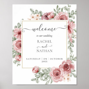 Floral Dusty Rose Gold Wedding Welcome Sign