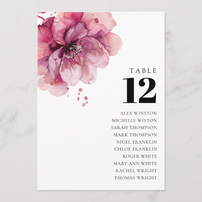 Floral Dusty Rose Table Number Seating Chart (Front)