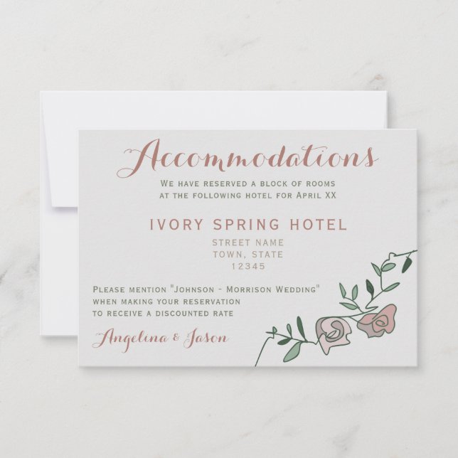 Floral Dusty Rose Wedding Accommodation Card (Front)