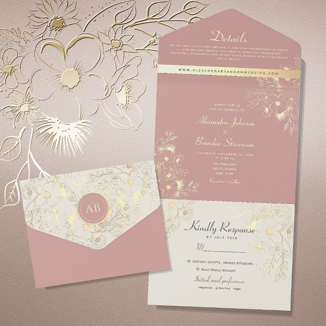 Floral Dusty Rose Wedding All In One Invitation (Creator Uploaded)