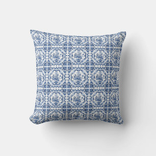 Floral Dutch Tiles Pattern Cushion