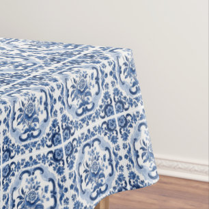 Floral Dutch Tiles Pattern Tablecloth