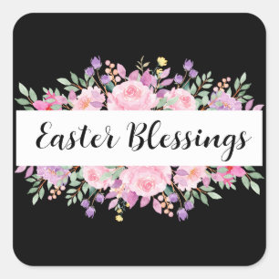 Floral Easter Blessing Classy Custom Text Square Sticker