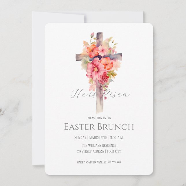 Floral Easter Brunch Cross Invitation (Front)