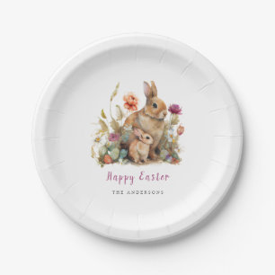 Floral Easter Bunnies Paper Plate