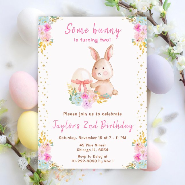Floral Easter Bunny Birthday Invitation (Creator Uploaded)
