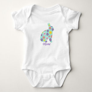 Floral Easter Bunny Custom Name T-Shirt Baby Bodysuit