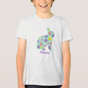 Floral Easter Bunny Custom Name T-Shirt Tri-Blend Shirt