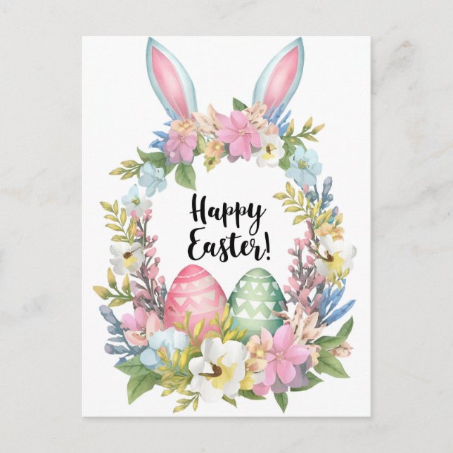 Floral Easter bunny ears with eggs Holiday Postcard (Front)