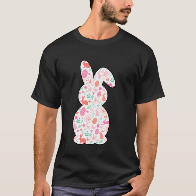 Floral Easter Bunny Easter Egg Spring T-Shirt (Front)