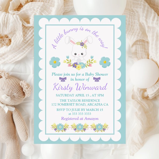 Floral Easter Bunny & Eggs Baby Shower Invitation (Creator Uploaded)