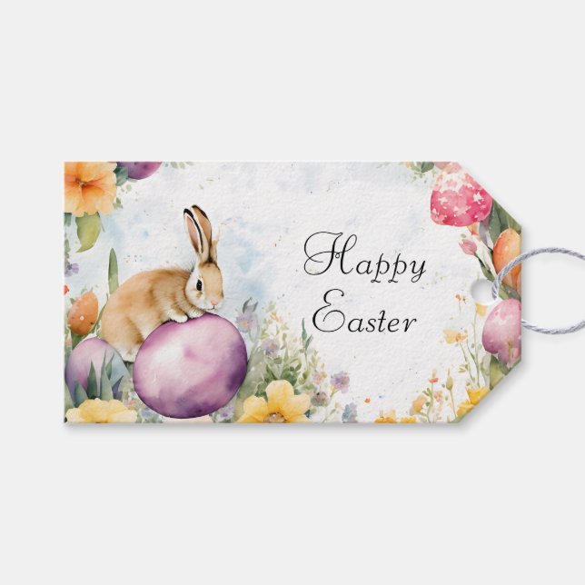 Floral Easter Bunny & Eggs Gift Tag (Front (Horizontal))