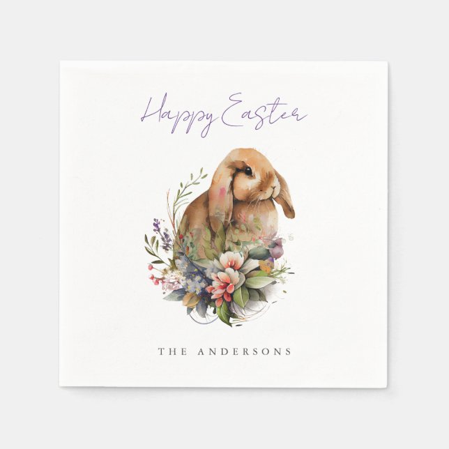 Floral Easter Bunny Napkin (Front)