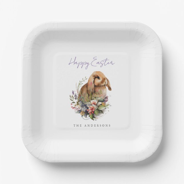 Floral Easter Bunny Paper Plate (Front)