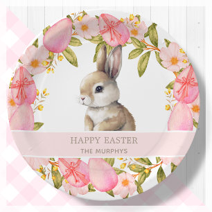 Floral Easter Bunny Personalised Paper Plate