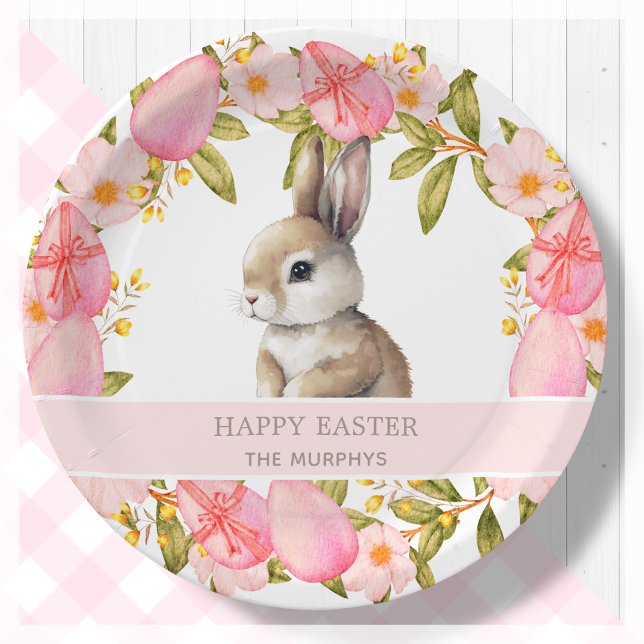 Floral Easter Bunny | Personalized   Paper Plate (Creator Uploaded)