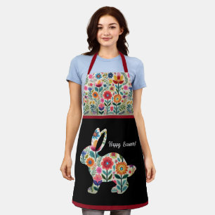 Floral Easter Bunny Silhouette Apron Spring Gift