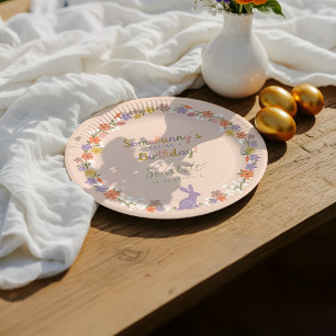Floral Easter Bunny Somebunny’s Having a Birthday Paper Plate