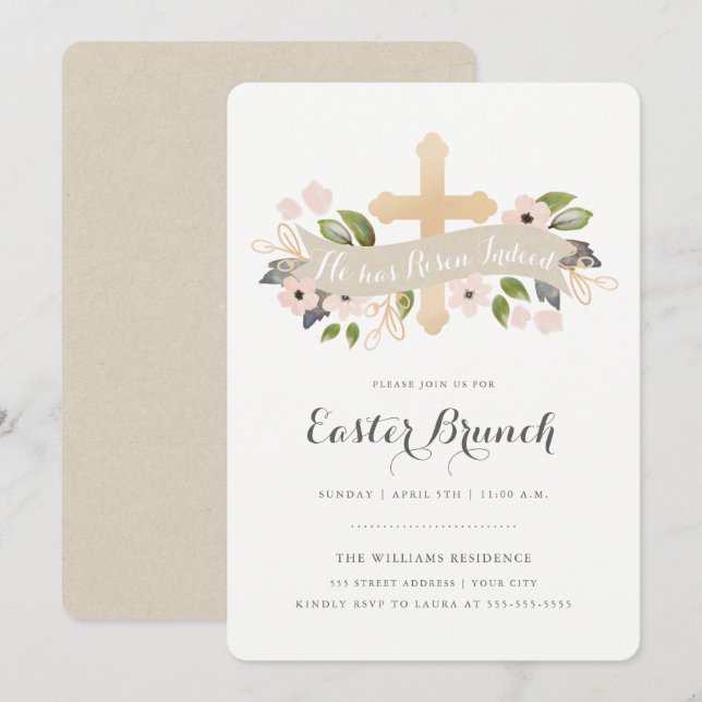 Floral Easter Cross Invitation (Front/Back)