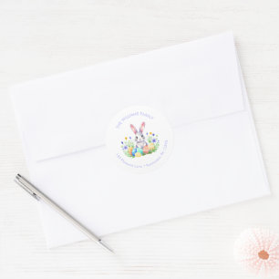 Floral Easter Egg Bunny Return Address Classic Round Sticker