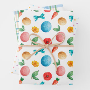 Floral Easter Egg & Carrots Wrapping Paper Sheet