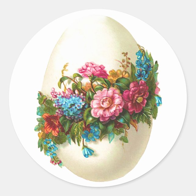 Floral Easter Egg Classic Round Sticker (Front)