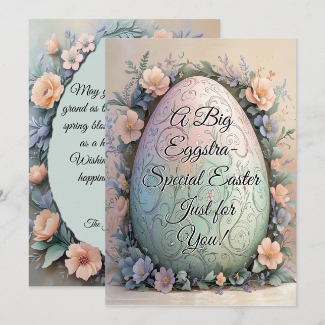 Floral Easter Egg - Elegant Pastel Spring Holiday Card (Front/Back)