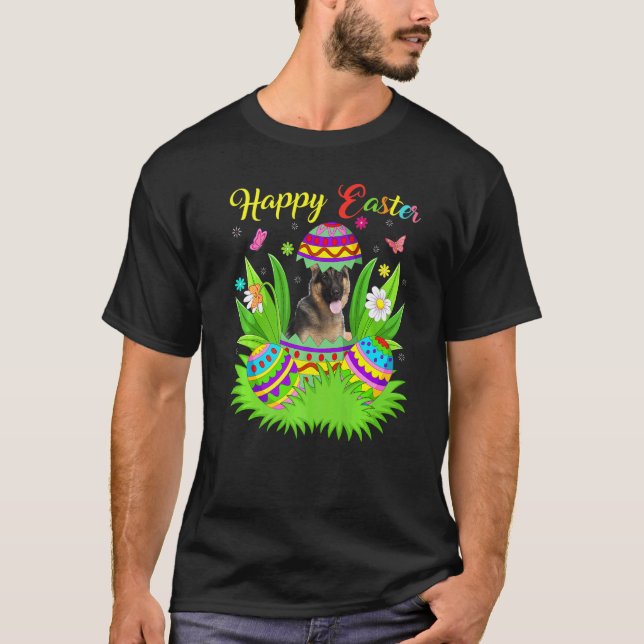 Floral Easter Egg  Funny German Shepherd Dog Easte T-Shirt (Front)