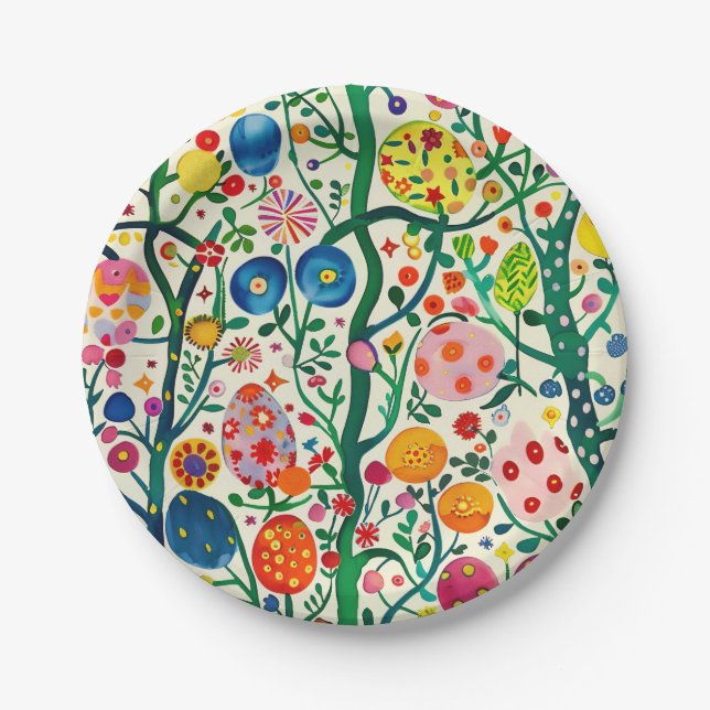 Floral Easter Egg Plant Paper Plate (Front)