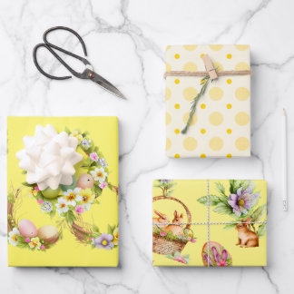 Floral Easter Eggs and Cute Bunnies Wrapping Paper Sheet