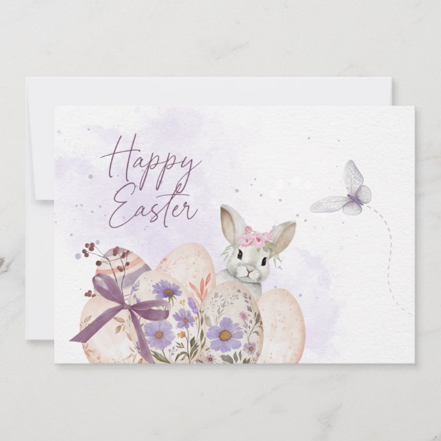Floral Easter Eggs & Easter Bunny Card (Front)