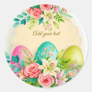 Floral Easter Eggs & Spring Roses Personalized Classic Round Sticker