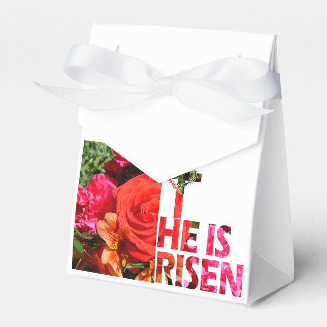 Floral Easter "He is Risen" Favour Gift Bag Box (Front Side)