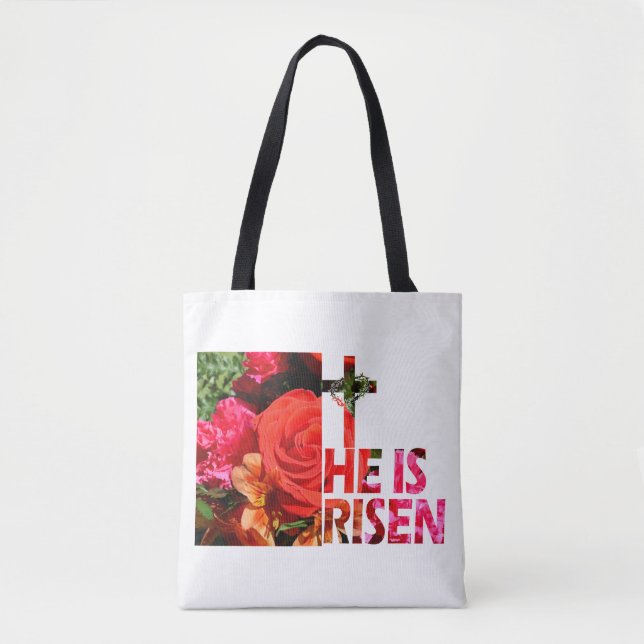 Floral Easter "He Is Risen" Tote Bag (Front)