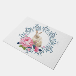 Floral Easter Rabbit design Doormat