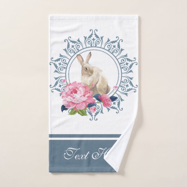Floral Easter Rabbit design Hand Towel (Hand Towel)
