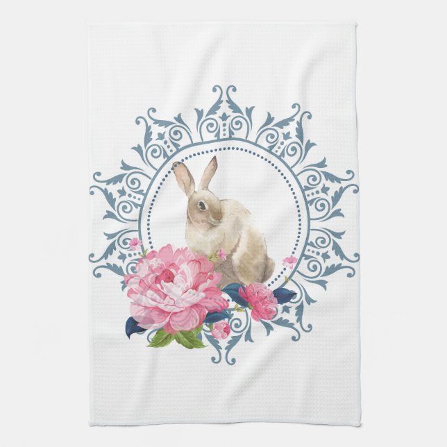 Floral Easter Rabbit Tea Towel (Vertical)