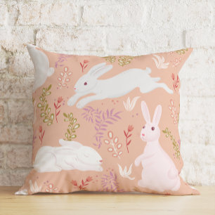 Floral Easter Watercolor Bunny Cushion