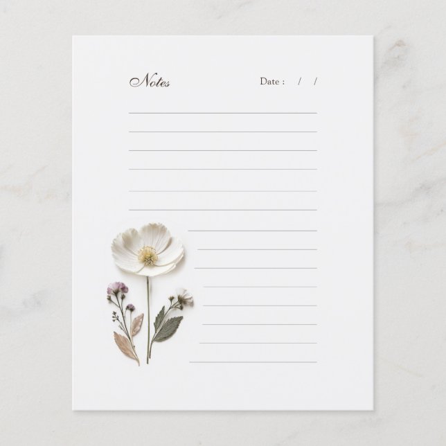 Floral Editable Lined Note Paper (Front)