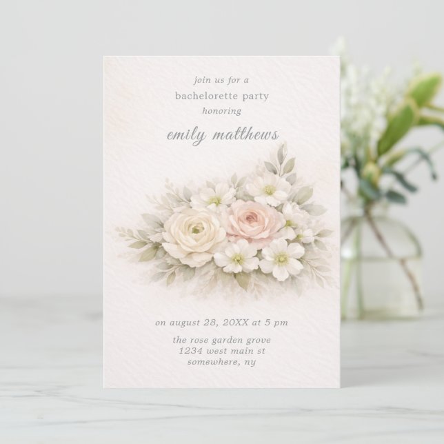 Floral Editorial Bouquet Bachelorette Party Invitation (Standing Front)